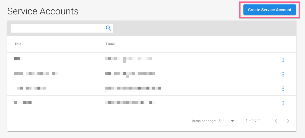 Create a service account button