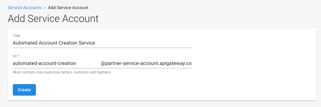 Create service account screen