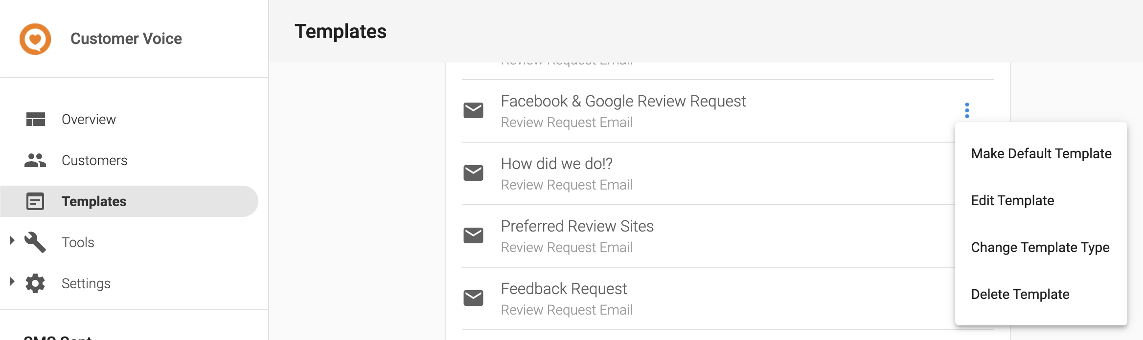 Templates list page