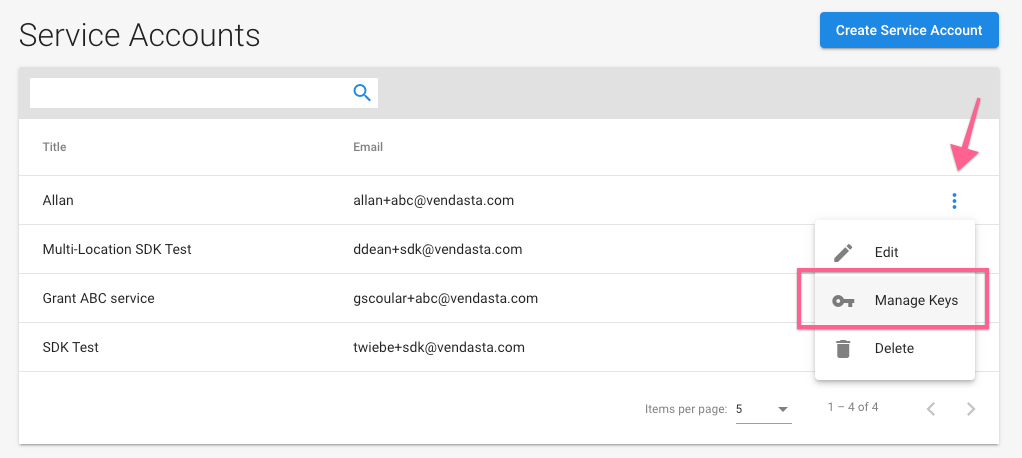 Manage Keys Link