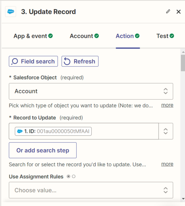 Action Update Record